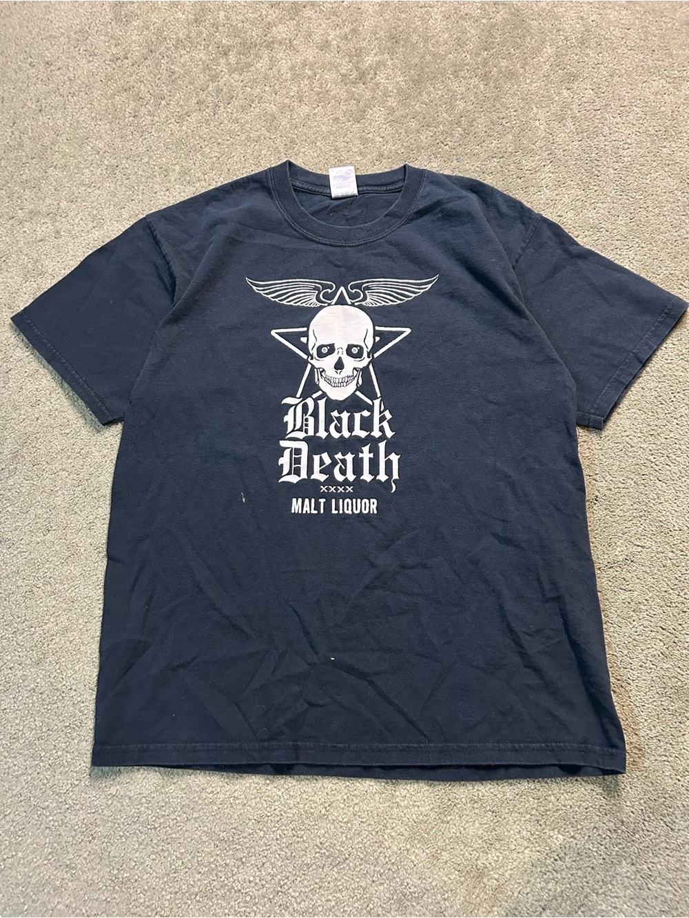 Vintage Black Death Malt Liquor Promo T Shirt Size Large Y2K Skull